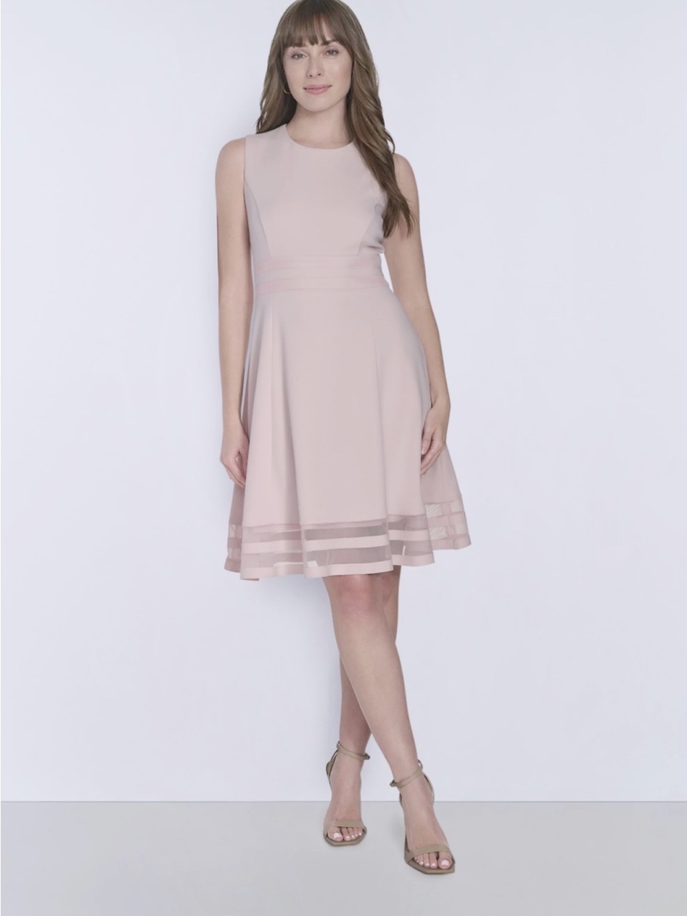 Calvin Klein Sleeveless Blush Midi Fit-and-Flare Dress Size 14 PTP 20”-22”